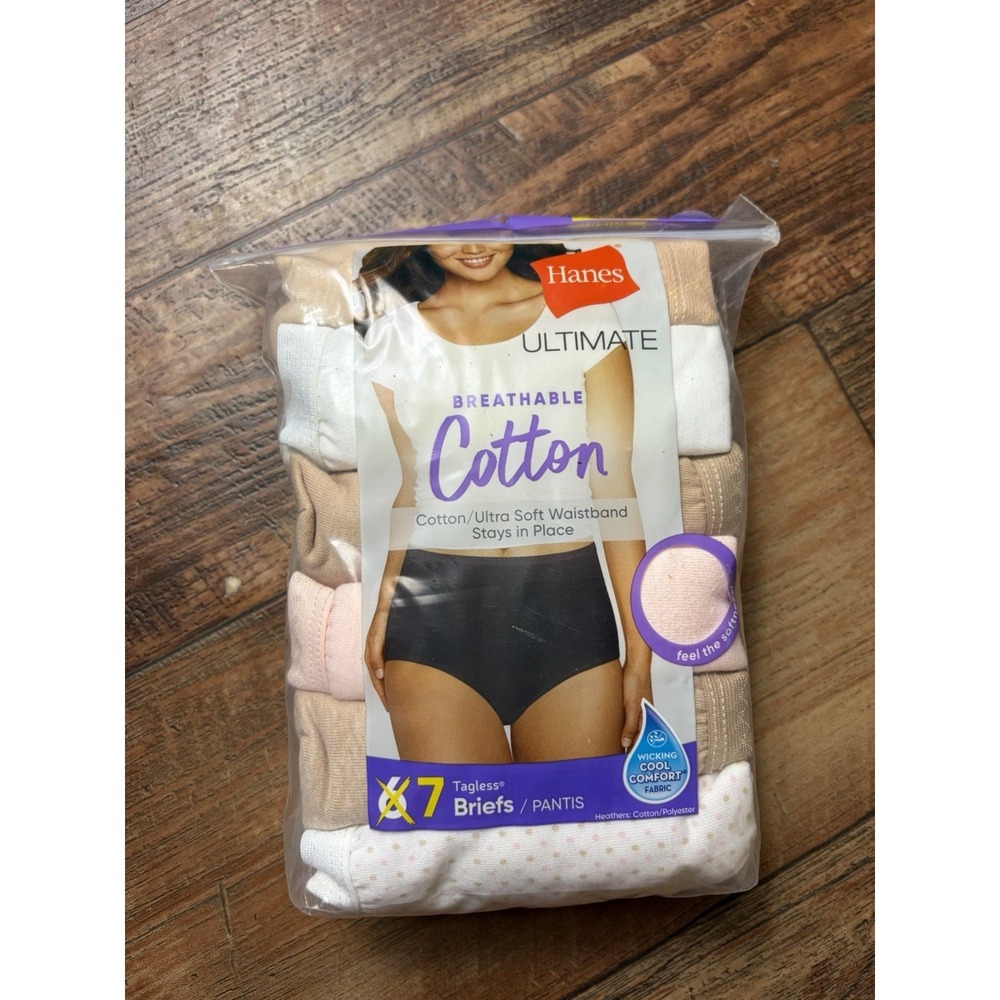 Hanes ~ 7 Pair Womens Brief Underwear Panties Cotton Breathable (C) ~ 2XL/9